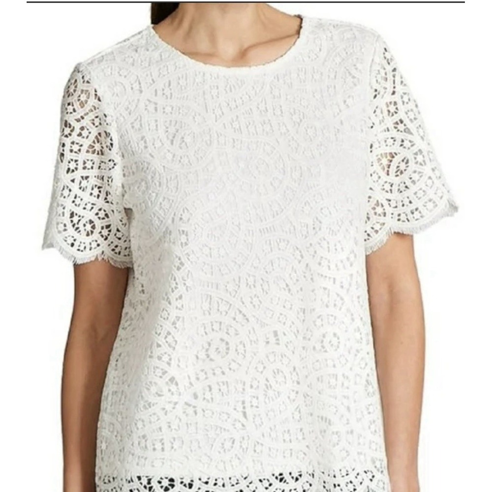 Philosophy Shirt Womens 2X White Crochet Lace Short Sleeve Dress Casual